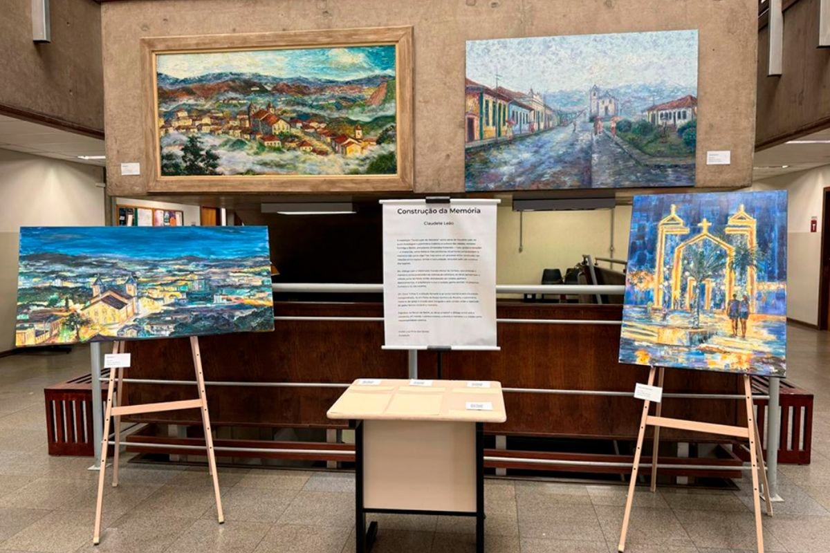 Com oito pinturas, a exposição propõe um olhar sobre o patrimônio histórico e cultural de cidades de Betim e Formiga