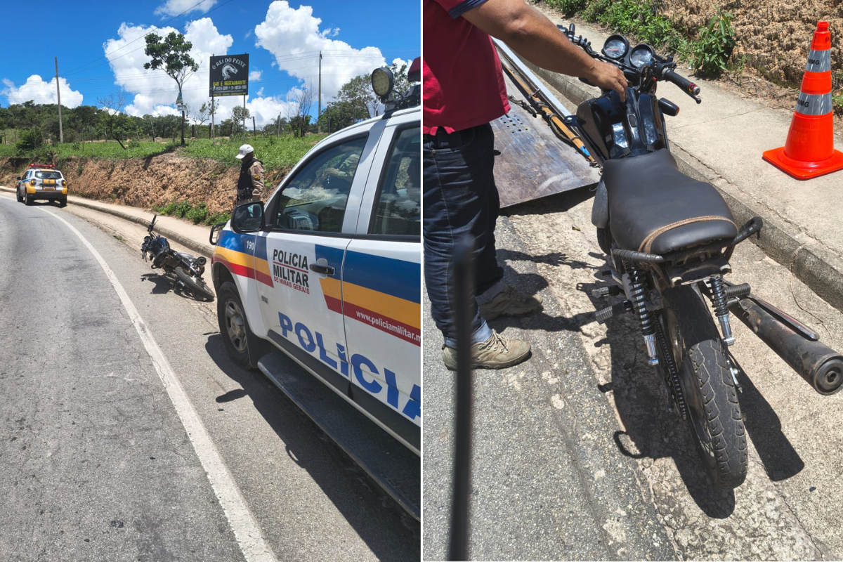 Moto estava sem placa e com sinais de adulteração, além da documentação vencida
