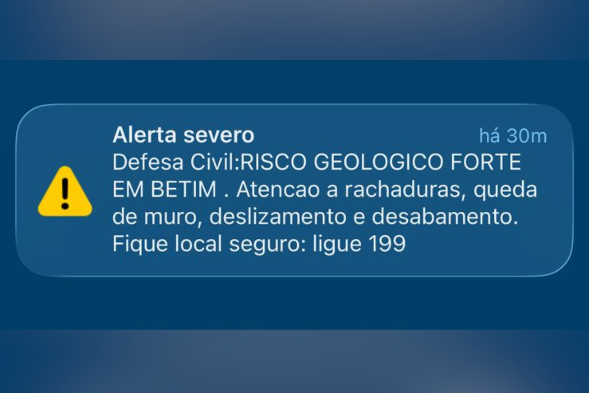 Alerta foi enviado por volta das 8h30