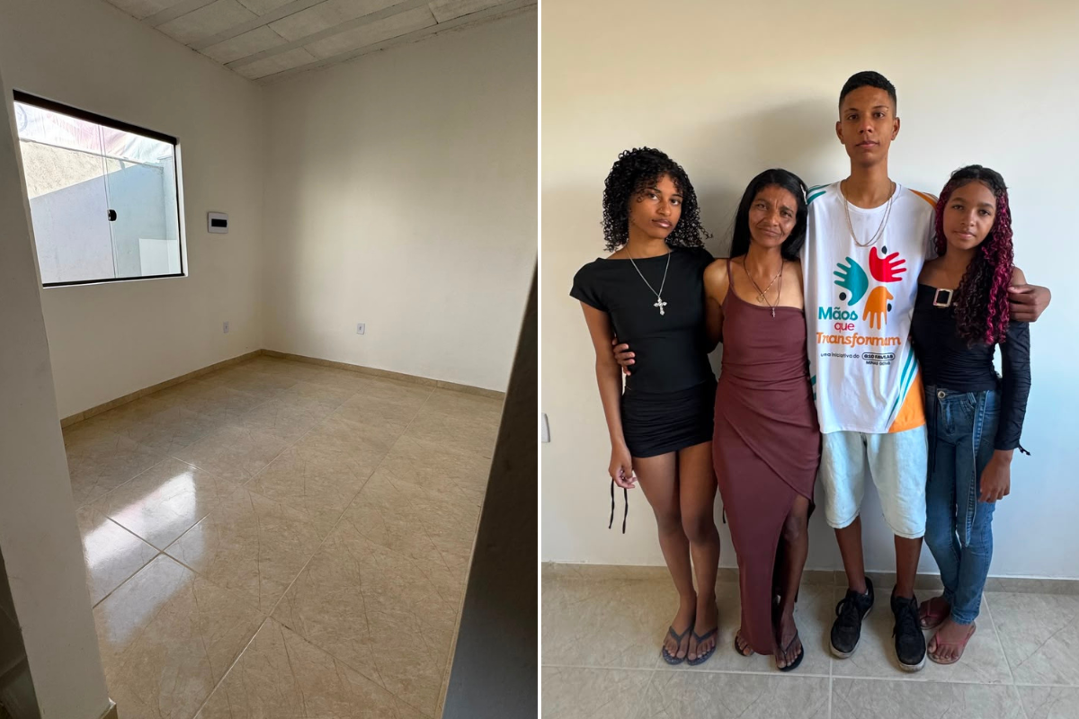 Casa foi praticamente reconstruída; do lado direito está a família ajudada