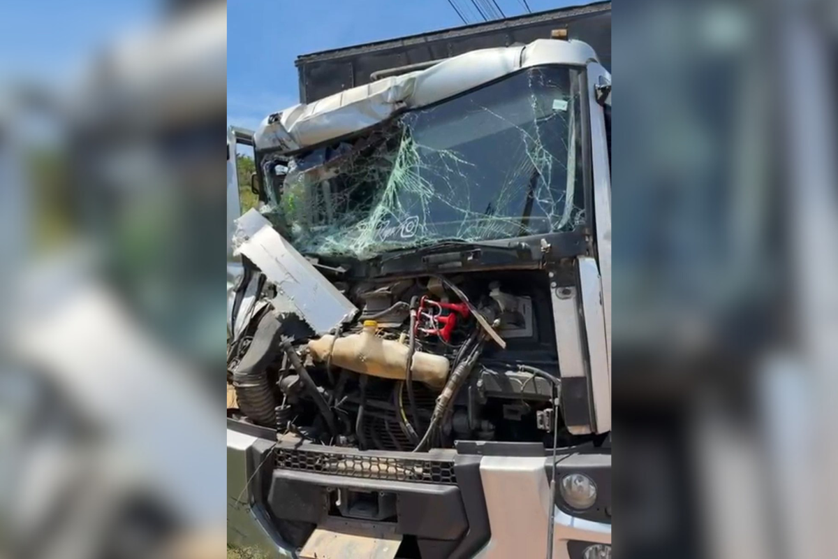 Motorista não teve ferimentos, mas o colega que estava com ele no banco do passageiro sofreu escoriações