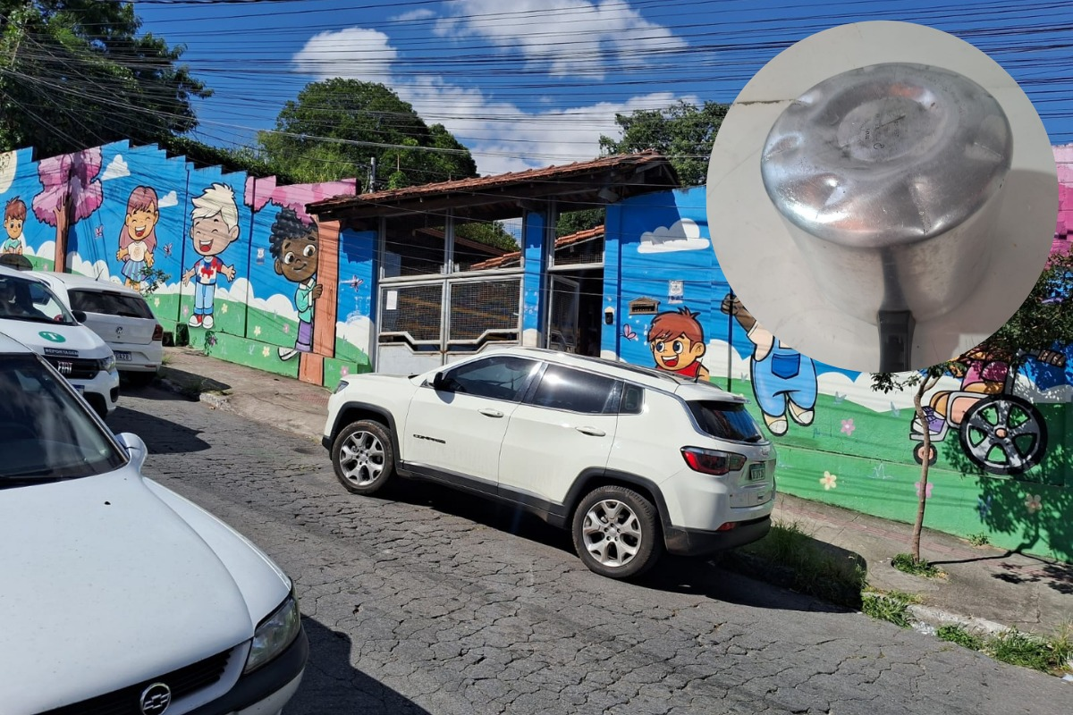 Instituição de educação infantil fica no bairro Imbiruçu; no detalhe, fundo da panela danificado após explosão