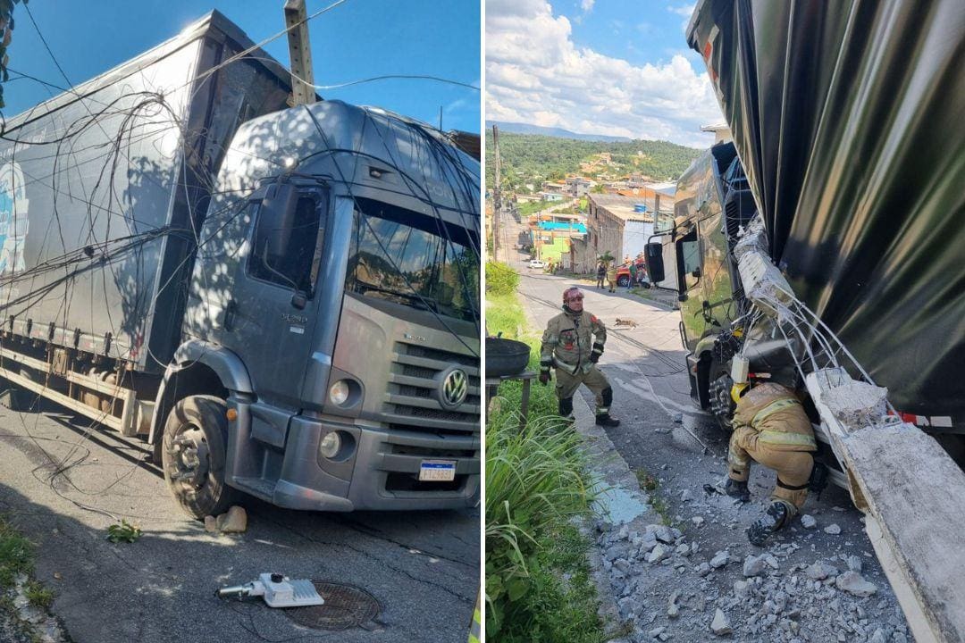 Empresa terceirizada ficou responsável pela remoção do caminhão, e bombeiros prestam apoio
