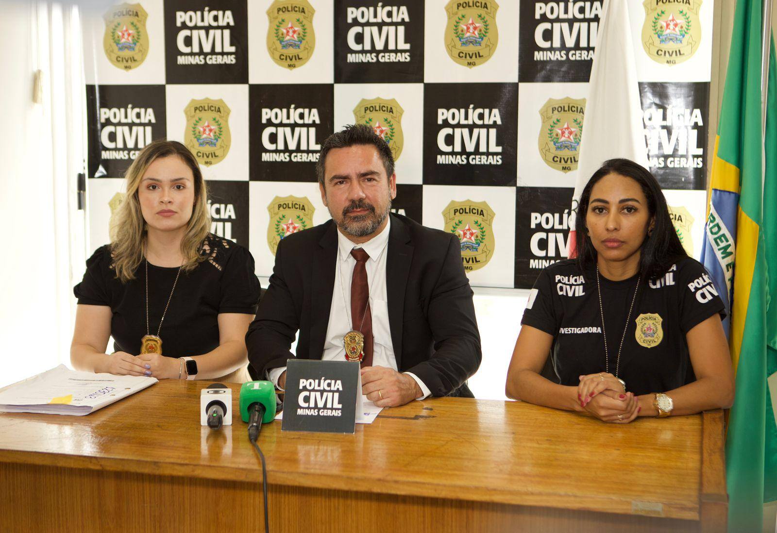 Karla Lima, delegada da Delegacia Especializada de Atendimento à Mulher de Betim (Deam); Marcelo Cali delegado Regional da Polícia Civil de Betim; Rute, investigadora da Deam