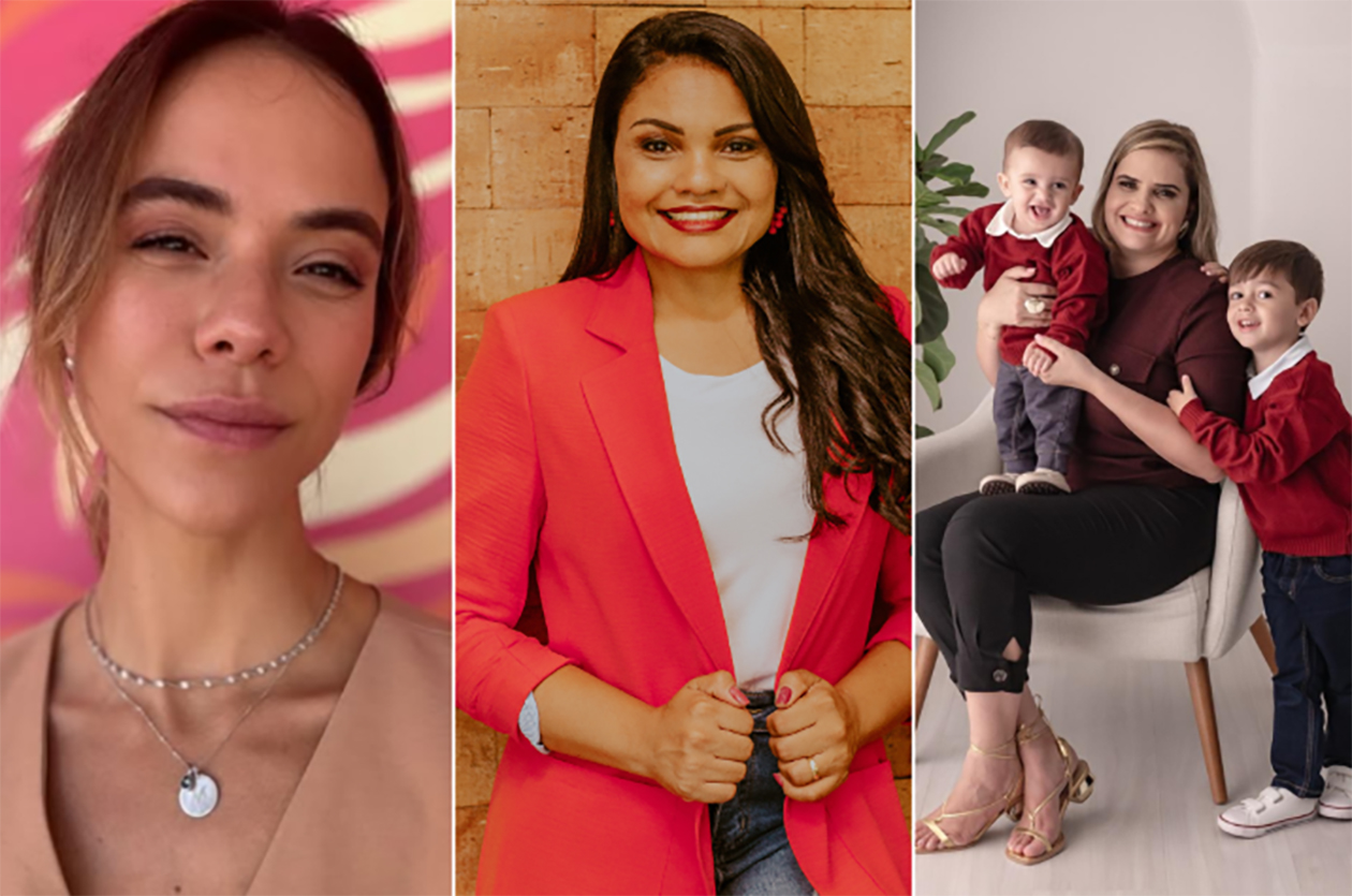 Da esquerda para direita: Miá Mello, Erika Pinheiro e Bruna Rios; mães que participam e fazem o evento
