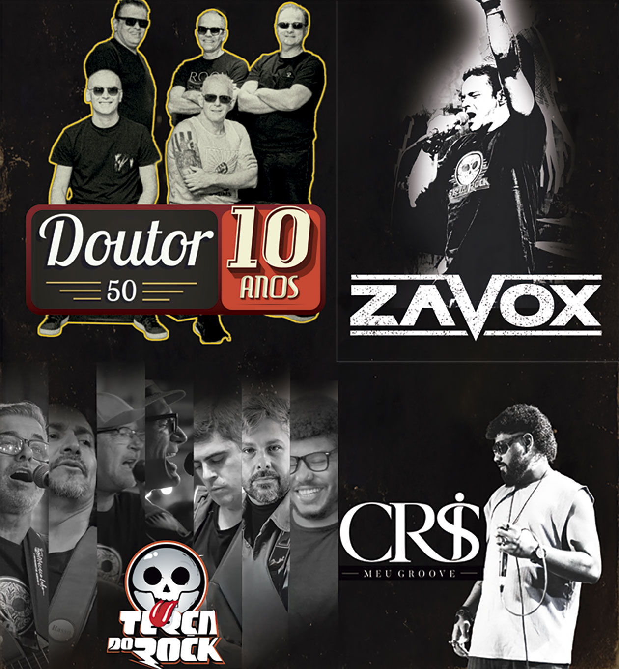 O evento reúne as bandas Doutor 50, Zavox, Cris Meu Groove e Terça do Rock, prometendo um domingo embalado por muito rock and roll