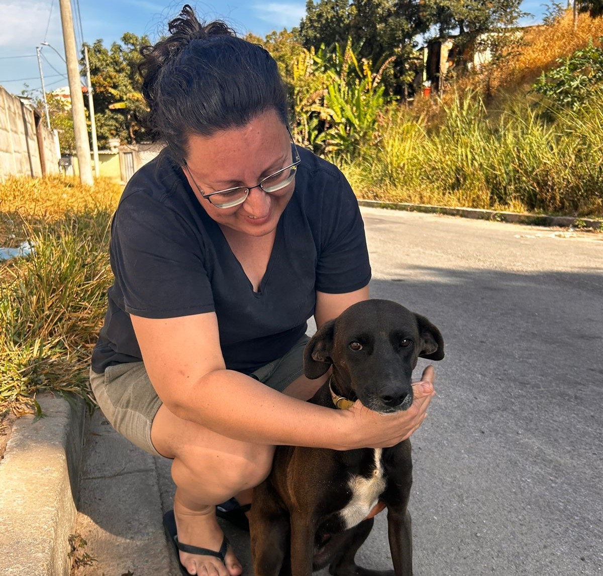 Gabriela coleciona admiradores de quatro patas em sua rua, no Novo Horizonte