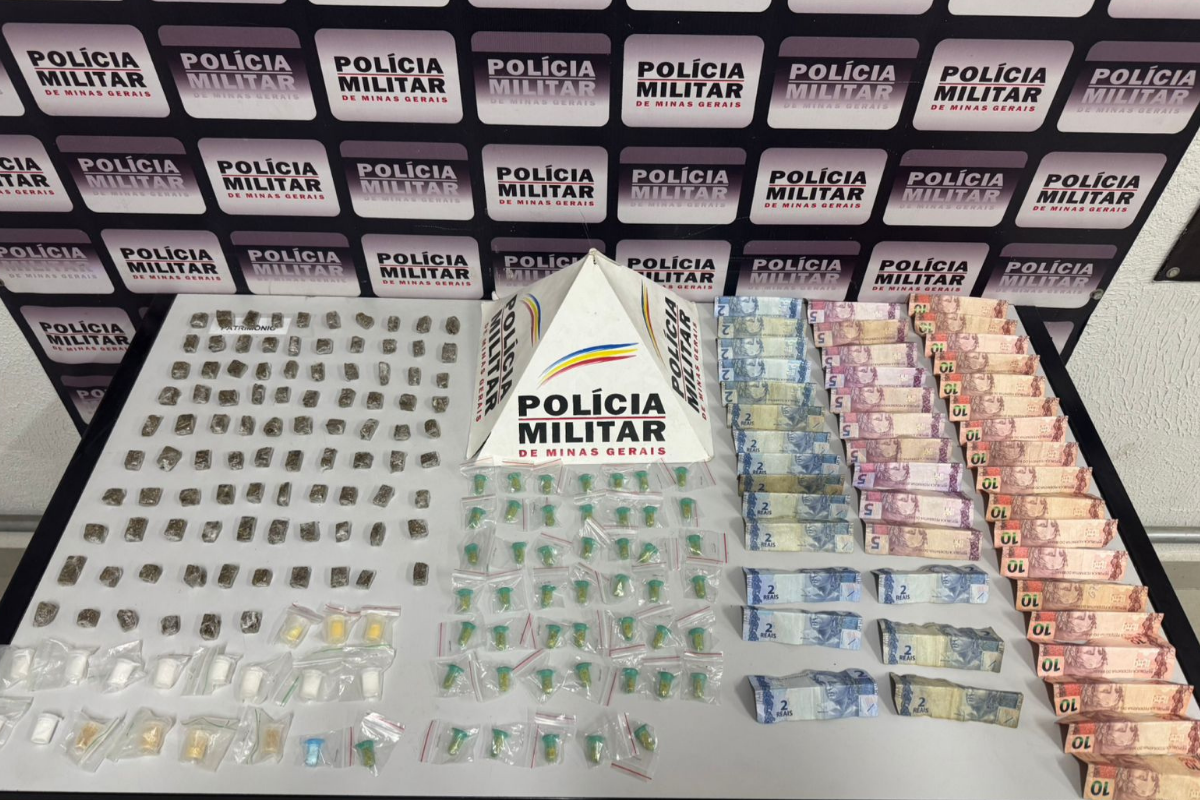 Foram apreendidos 11 pinos de cocaína, 47 pedras de crack, 96 porções de maconha, 3 comprimidos de ecstasy e R$ 264 em dinheiro
