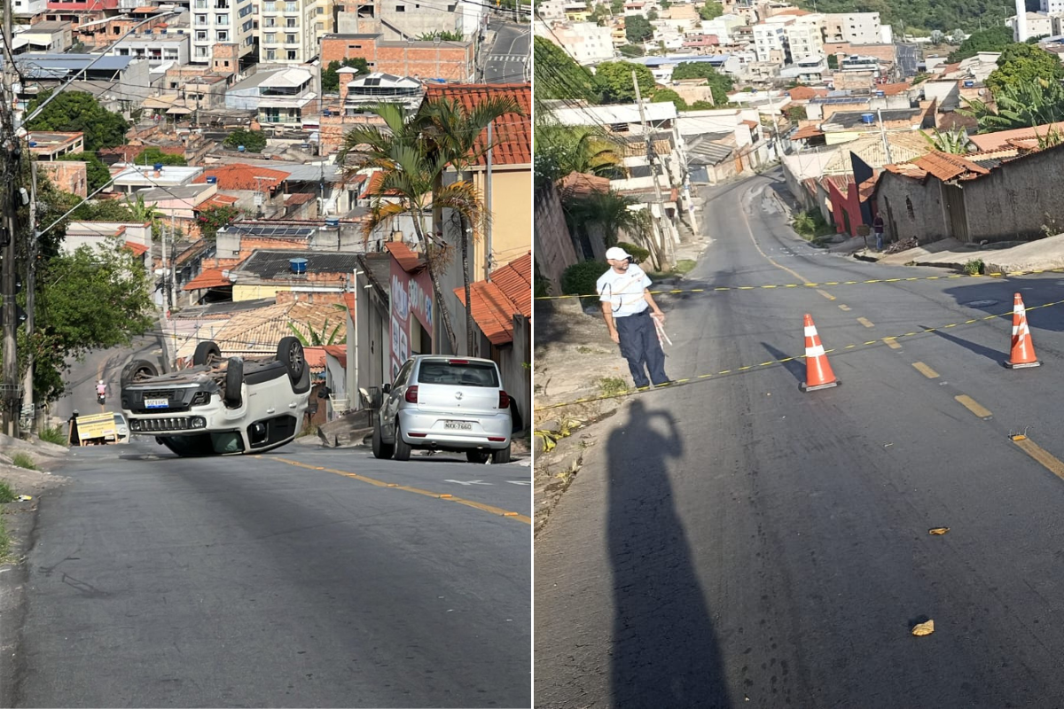 Jeep Renegade parou com as rodas pra cima na via