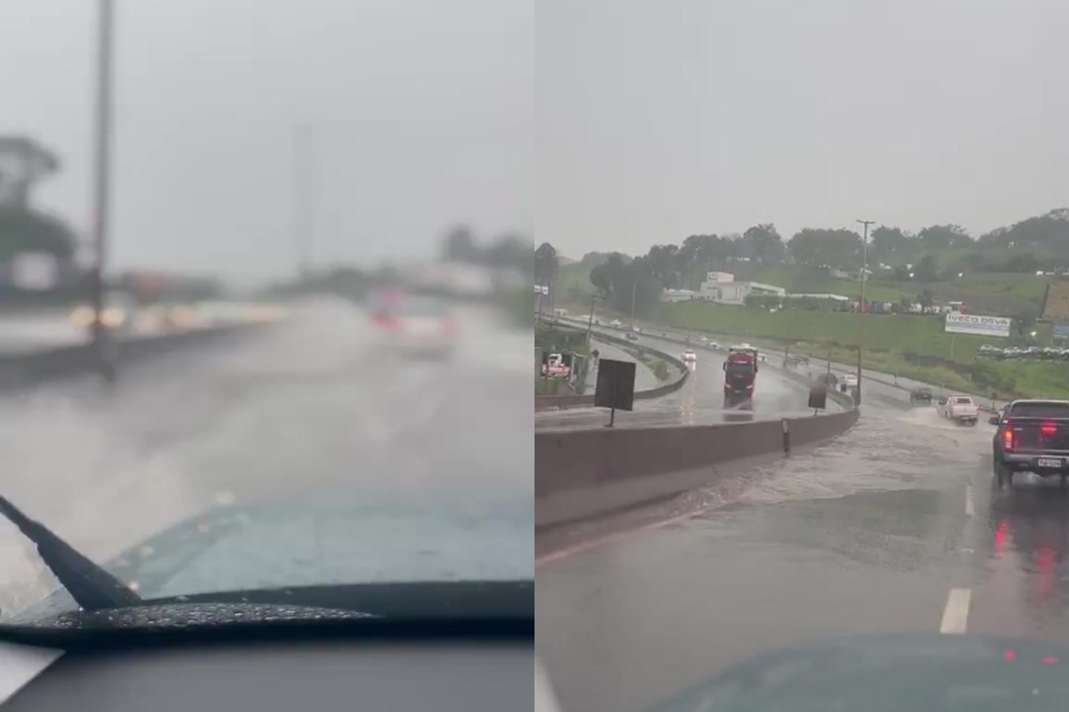 Pontos da BR-381 em Betim ficaram alagados com a chuva deste domingo (25)