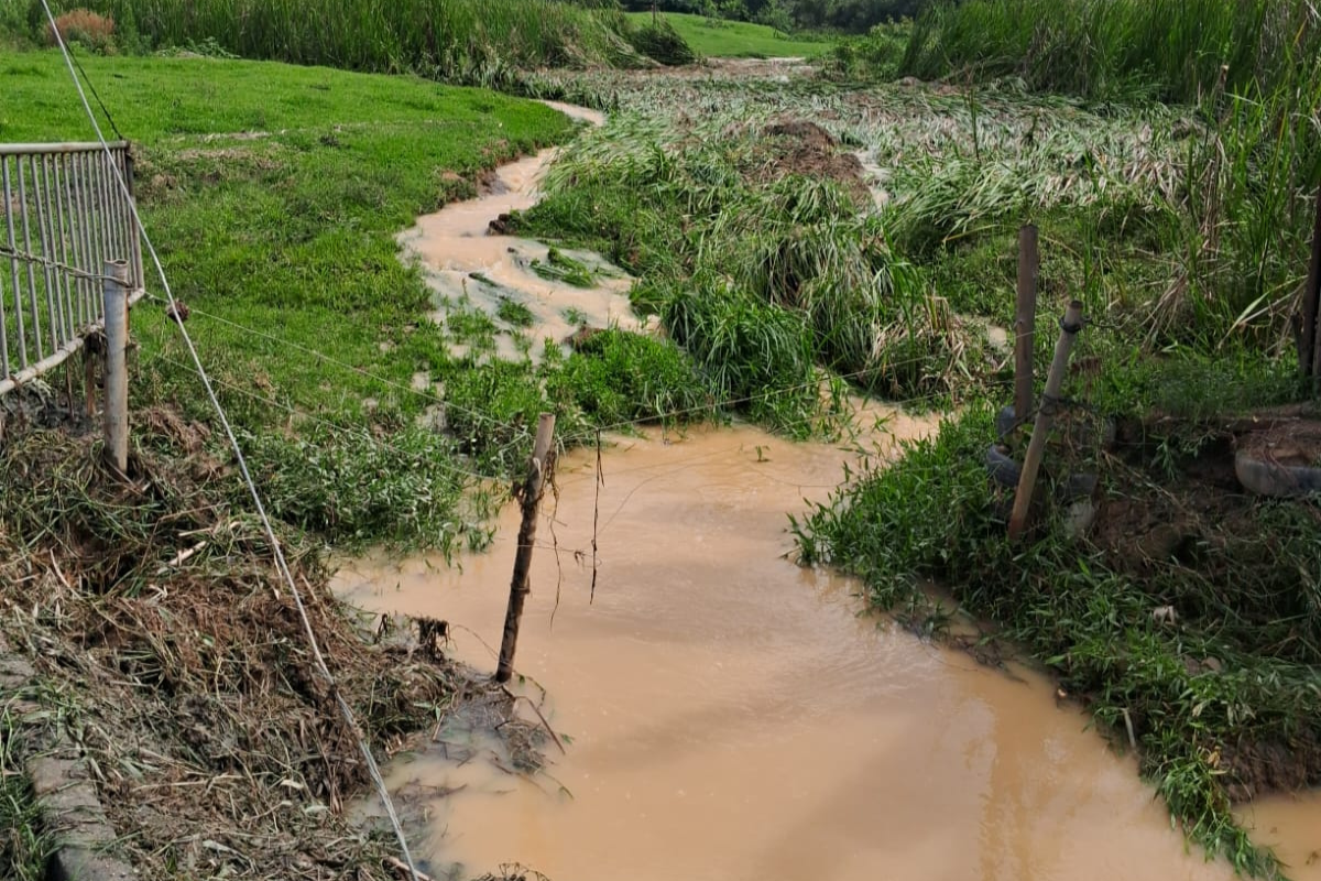 Córrego no Petrovale que transbordou provocou o alagamento de dez residências