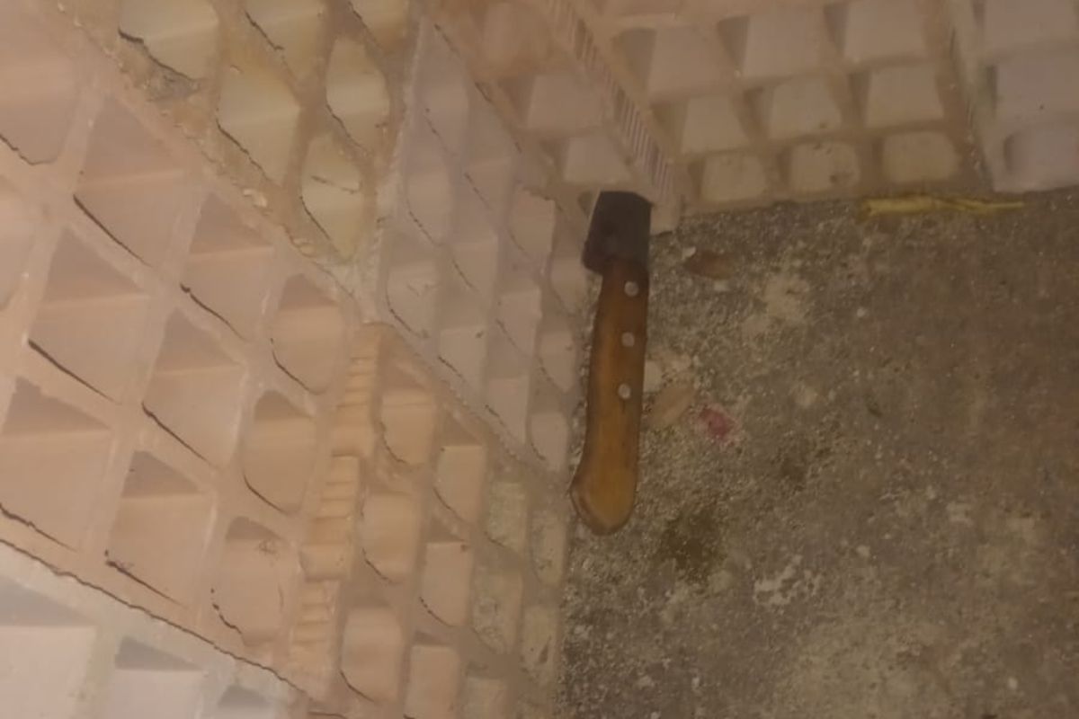 Faca que teria sido usada na tentativa de homicídio foi apreendida pela Polícia Militar