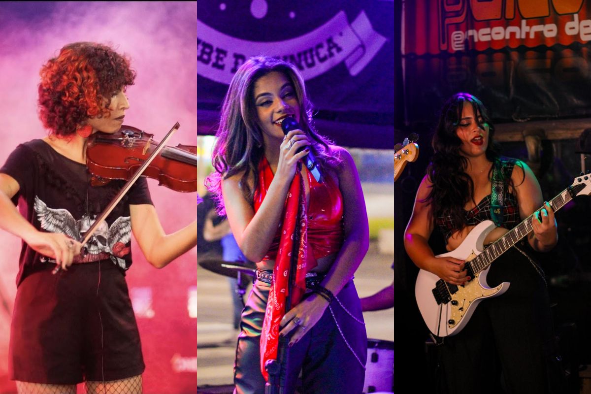 Jéssica Faria (violino), Julia Paixão (vocal) e Duda Vieira (guitarra) compõem a Banda May; show desta quinta contará com convidados e participações especiais
