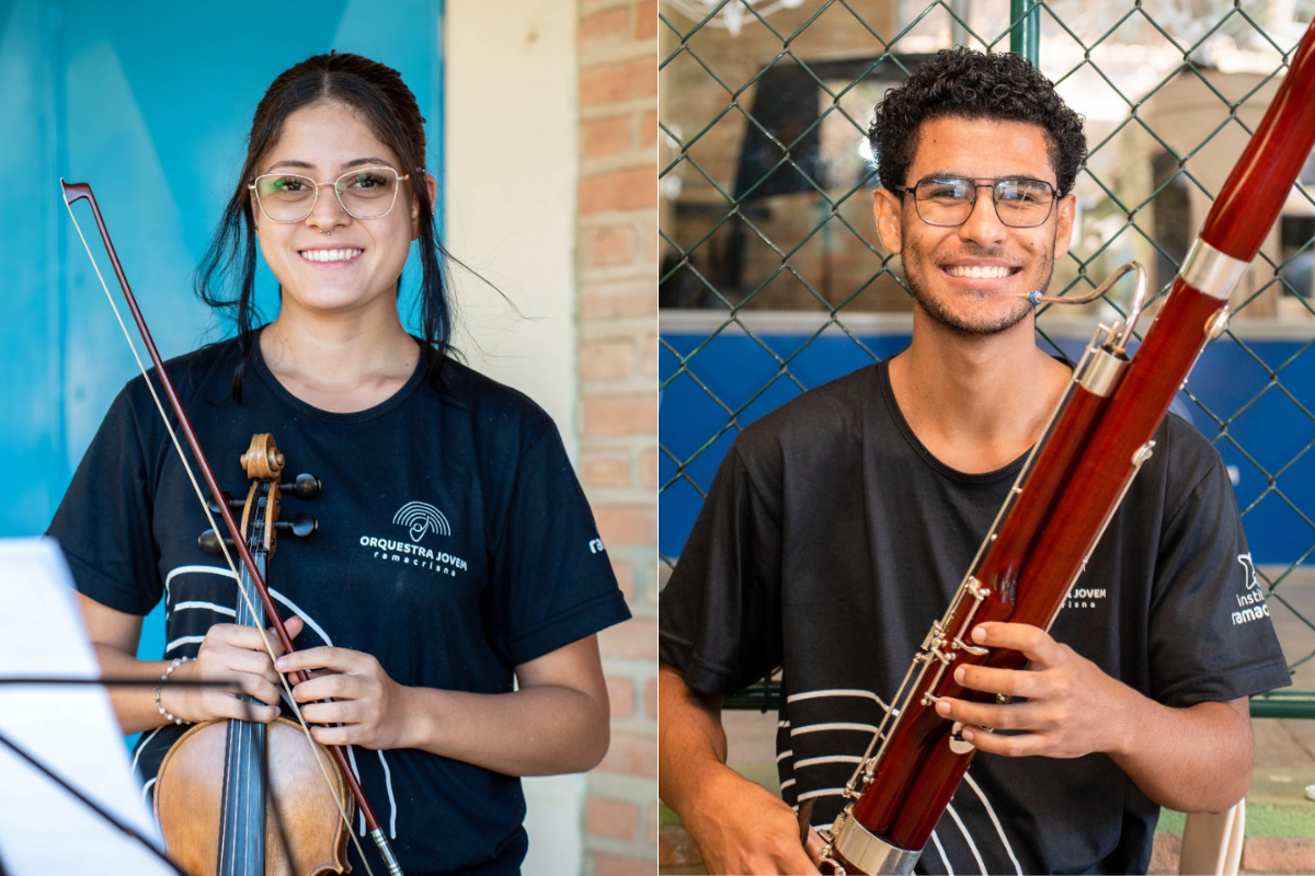 Gabriela e Juan são dois dos 11 talentos da Orquestra Ramacrisna que ingressaram em universidades públicas