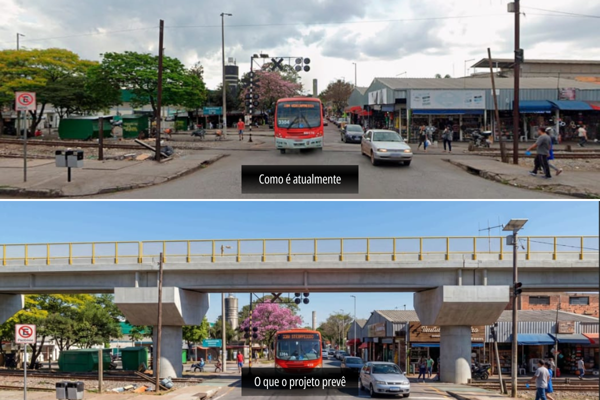 Imagem prevê como ficará a via férrea após as obras de elevação