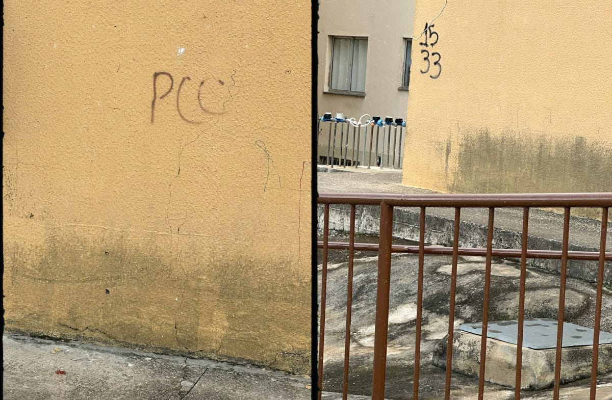 Muro do condomínio foi pichado com sigla do PCC